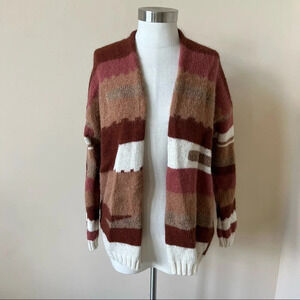 Elsa Manda terra cotta fuzzy knit cardigan sweater 5621